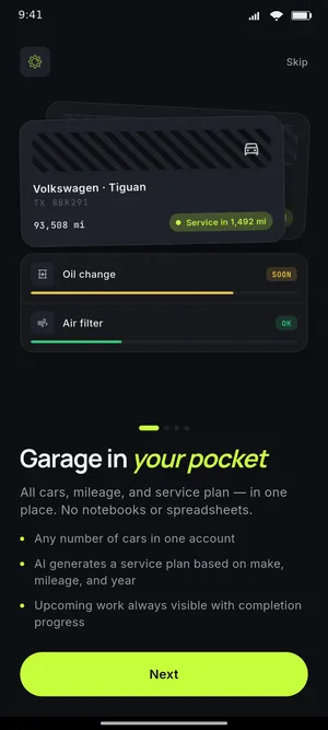 Onboarding — garage in your pocket