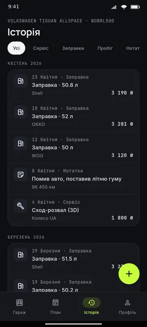 Історія обслуговування з фільтрами